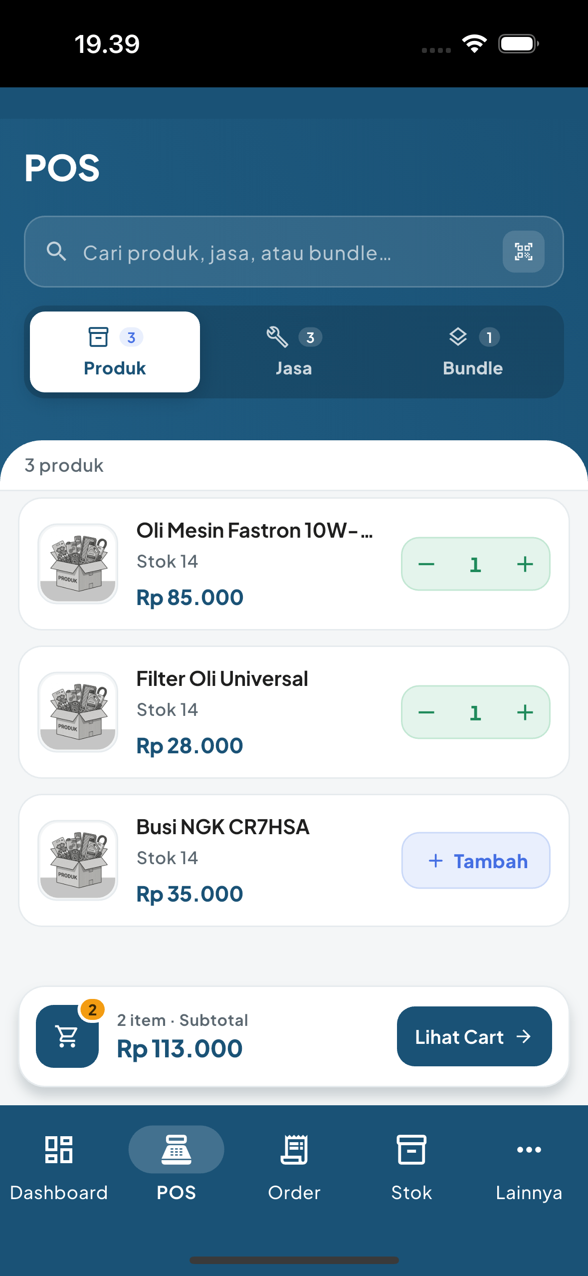 Bengkelku — layar POS / Kasir