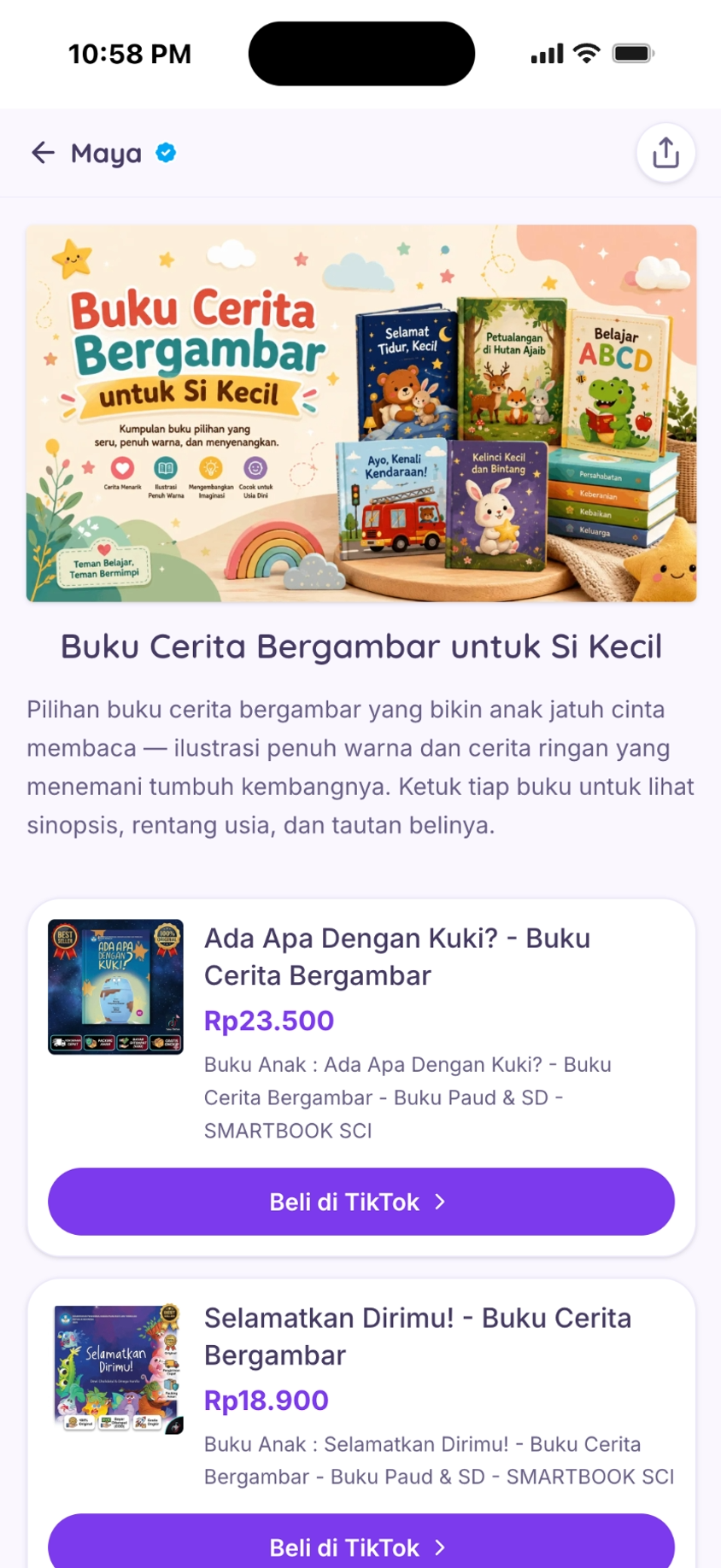 Maya — koleksi rekomendasi buku anak dengan harga & tombol beli