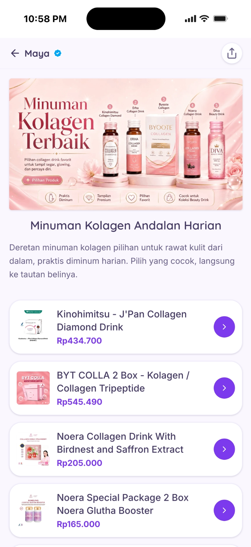 Maya — koleksi rekomendasi minuman kolagen dengan harga & tautan beli