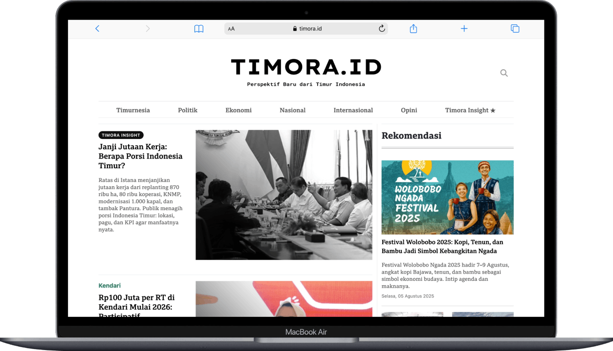 Timora.id — portal berita Sulawesi Tenggara dalam MacBook